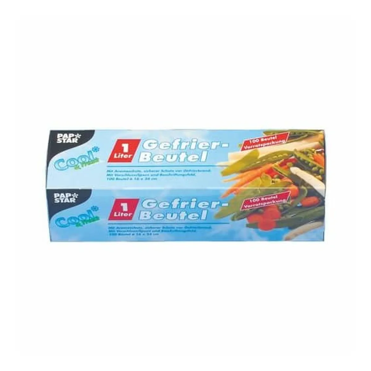 PapStar Gefrierbeutel - 1 L, LLDPE-Folie, transparent, 100 Stück, Verschlussclips