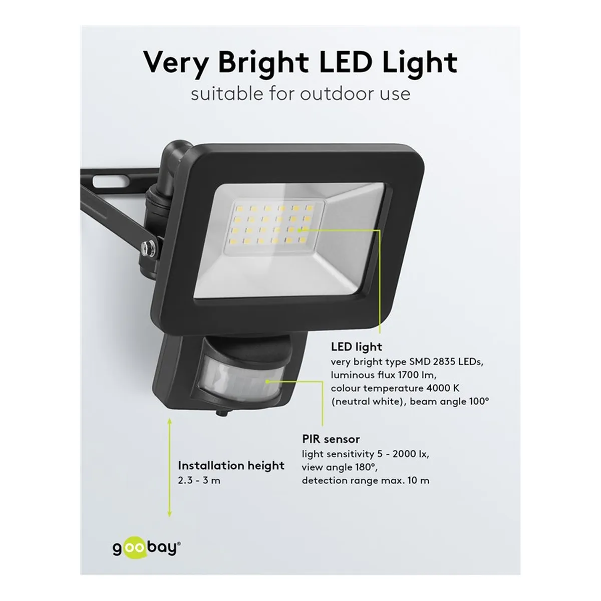 Goobay LED-Außenstrahler, 20 W, mit Bewegungsmelder