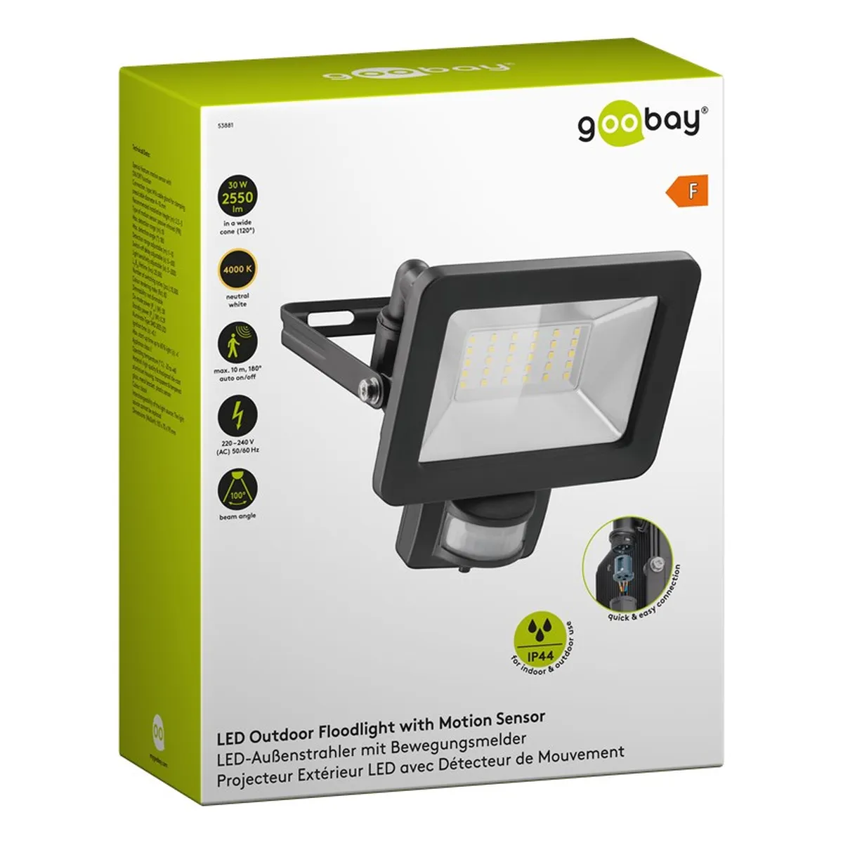 Goobay LED-Außenstrahler, 30 W, mit Bewegungsmelder