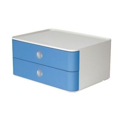 SMART-BOX ALLISON Schubladenbox - stapelbar, 2 Laden, weiß/hellblau
