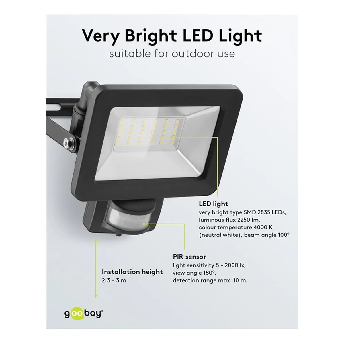 Goobay LED-Außenstrahler, 30 W, mit Bewegungsmelder