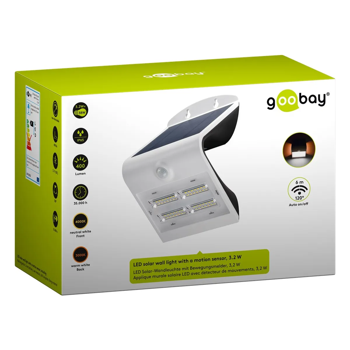 Goobay LED Solar-Wandleuchte mit Bewegungsmelder 3,2 W