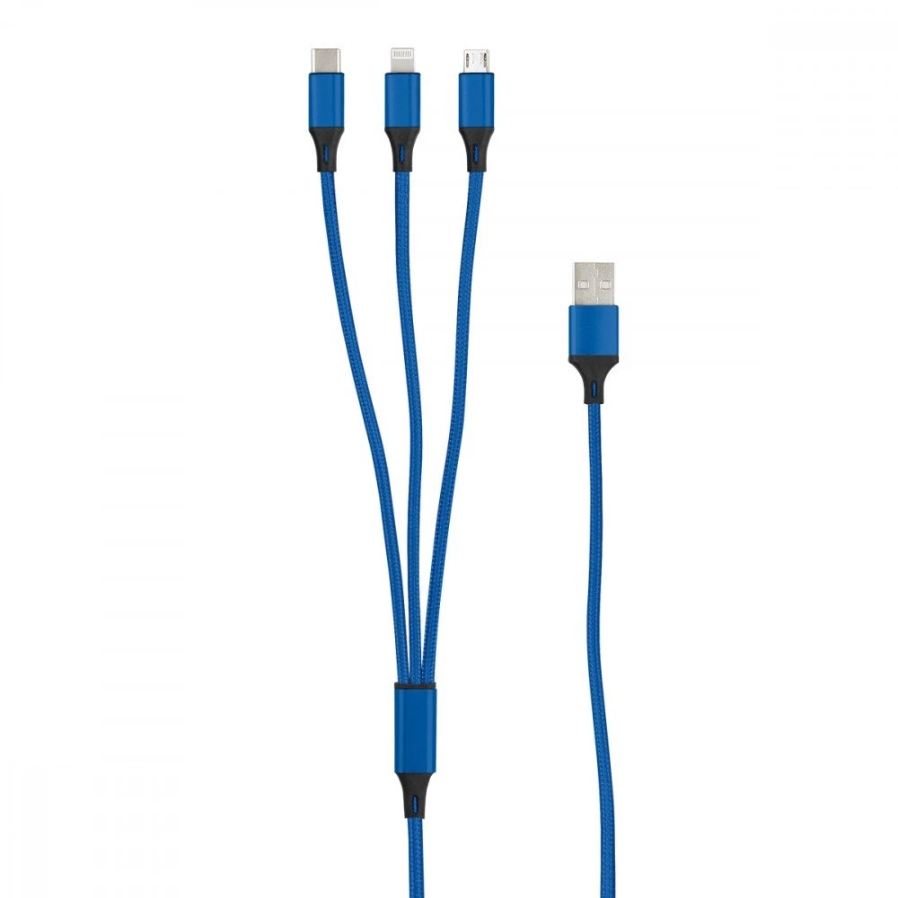 Fontastic Essential Ladekabel TypC/8-PIN/Micro USB 1.2M blau