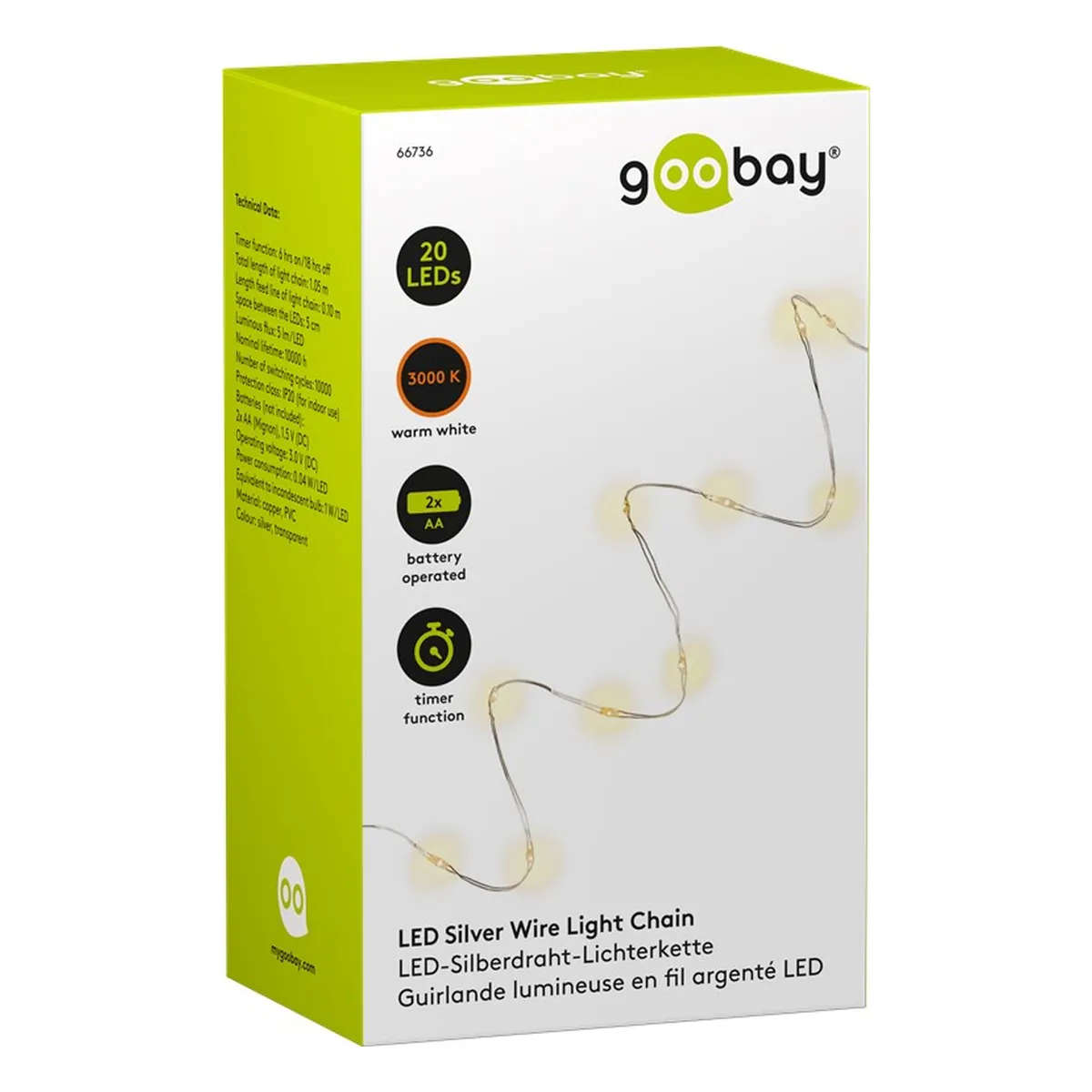 Goobay 20er LED-Silberdraht-Lichterkette, inkl. Timer