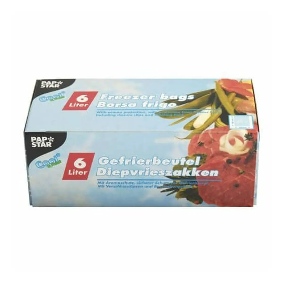 PapStar Gefrierbeutel - 6 L, LLDPE-Folie, transparent, 45 Stück, Verschlussclips