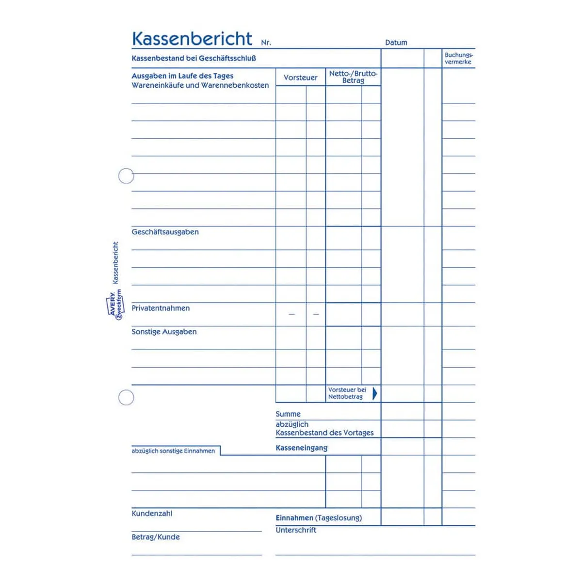 AVERY ZWECKFORM Kassenbericht Recycling - A5, MP, BP, 50 Originale