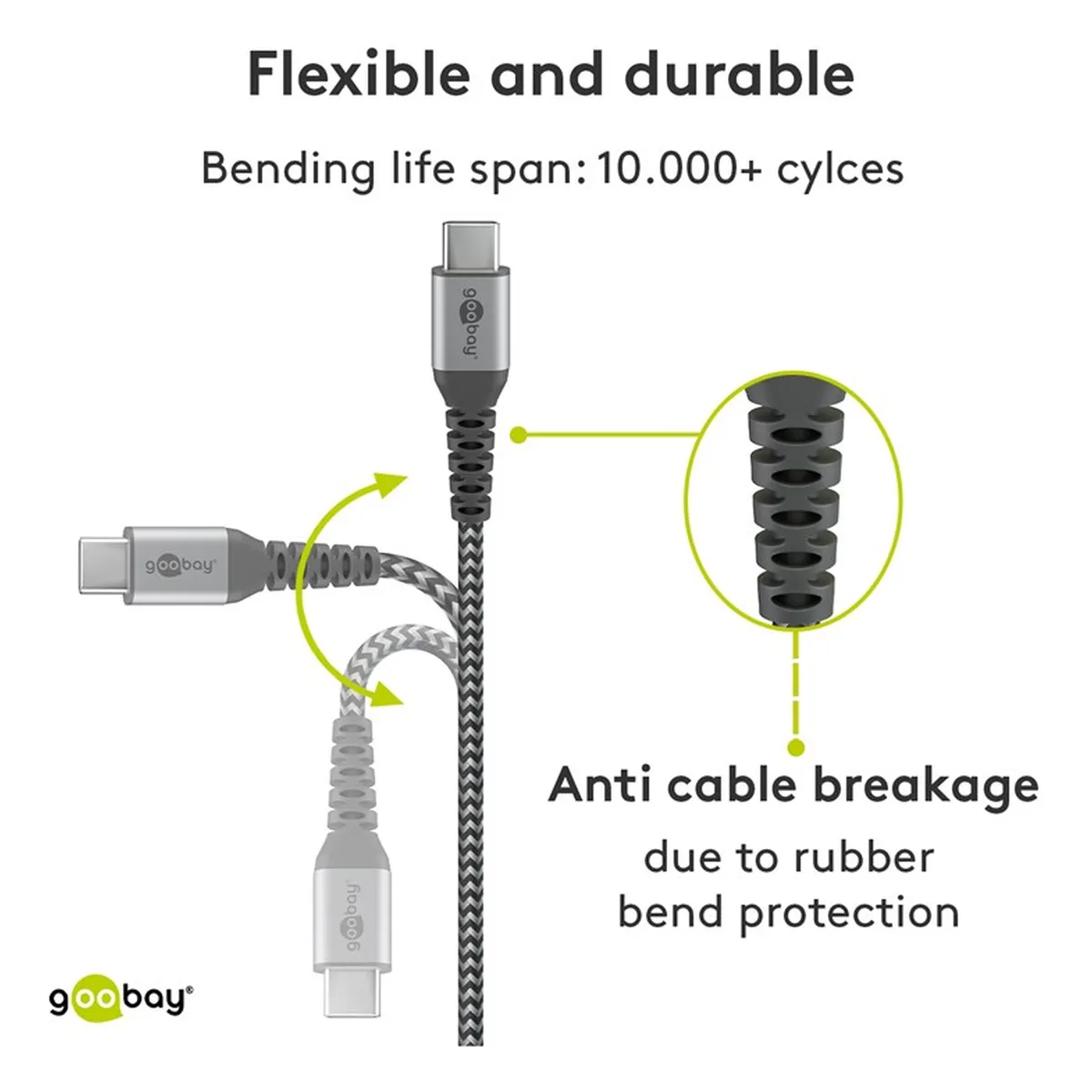 USB-C™ auf USB-C™ Textilkabel mit Metallsteckern (space grau/silber) 2m