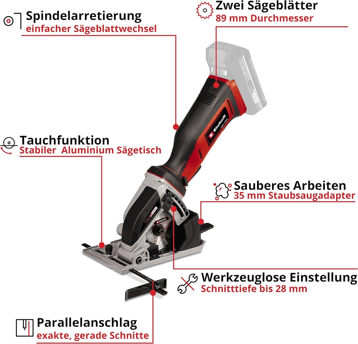 Einhell Akku-Mini-Handkreissäge TE-CS 18/89 Li - Solo