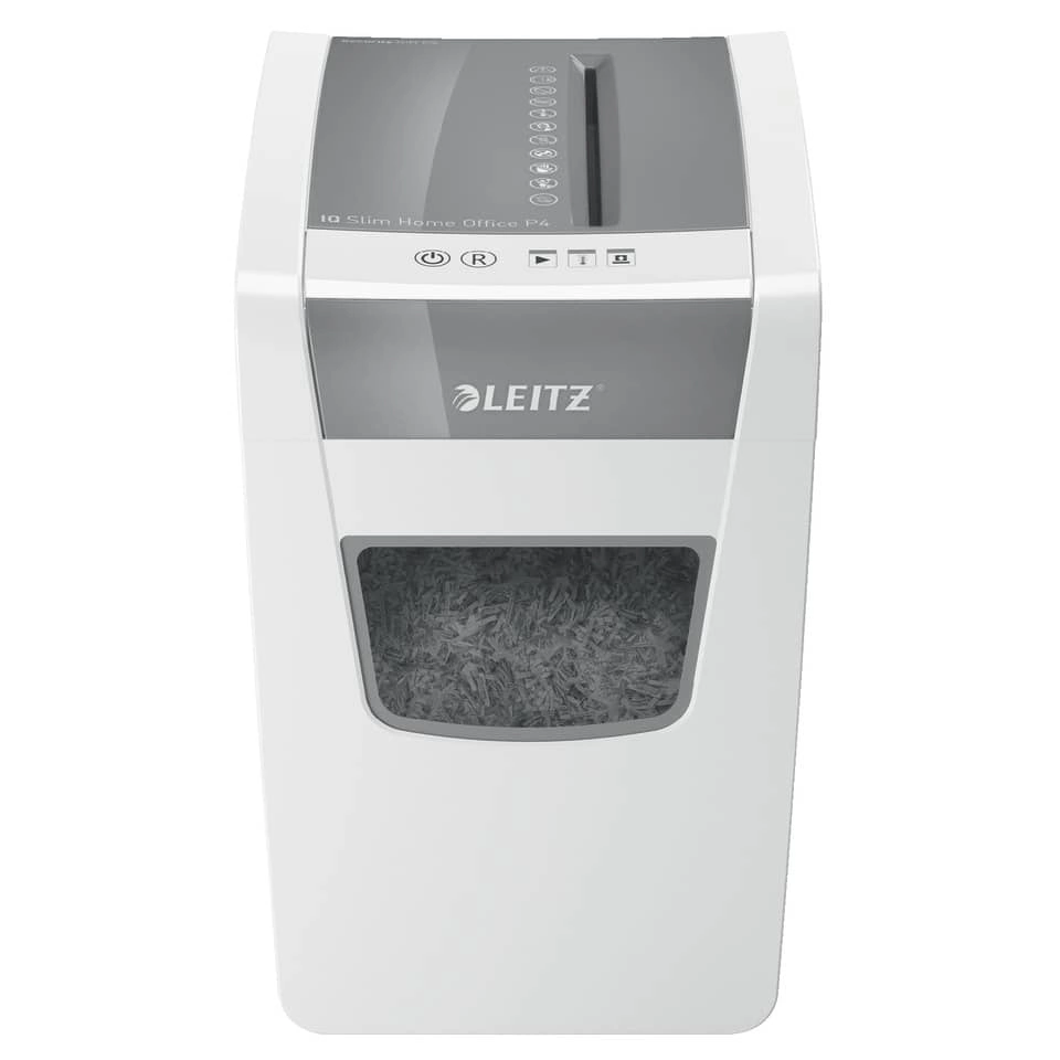 Leitz Aktenvernichter IQ Slim Home Office - Partikelschnitt P4, 10 Blatt, weiß