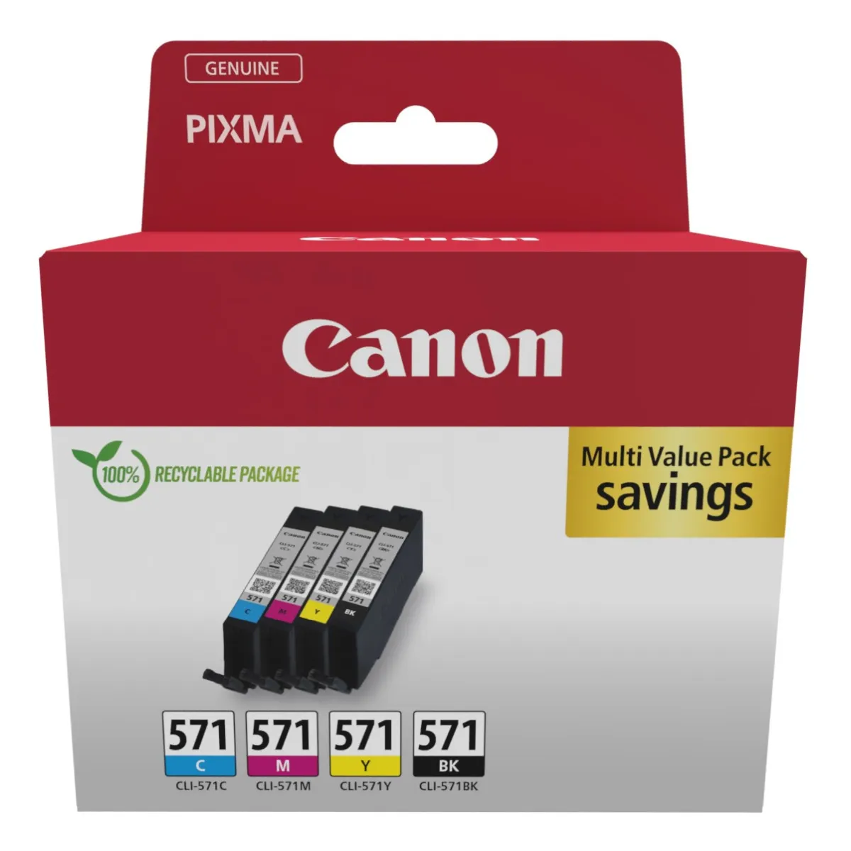Druckerpatronen MultiPack Canon CLI-571 schwarz cyan magenta gelb 28 ml | 1.105 Seiten + Fotopapier