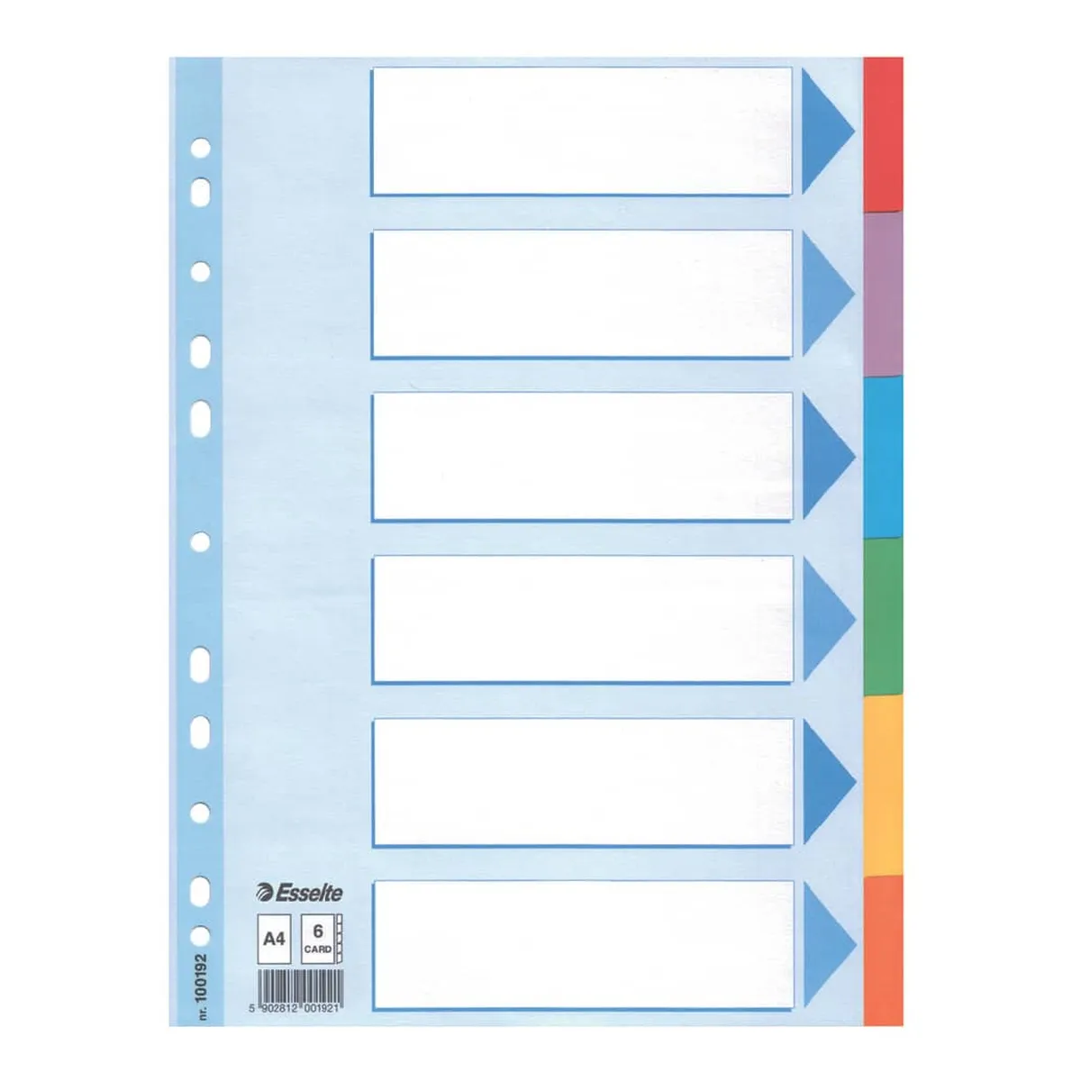 Esselte Register - blanko, Karton, A4, 6 Blatt, weiß, farbige Taben