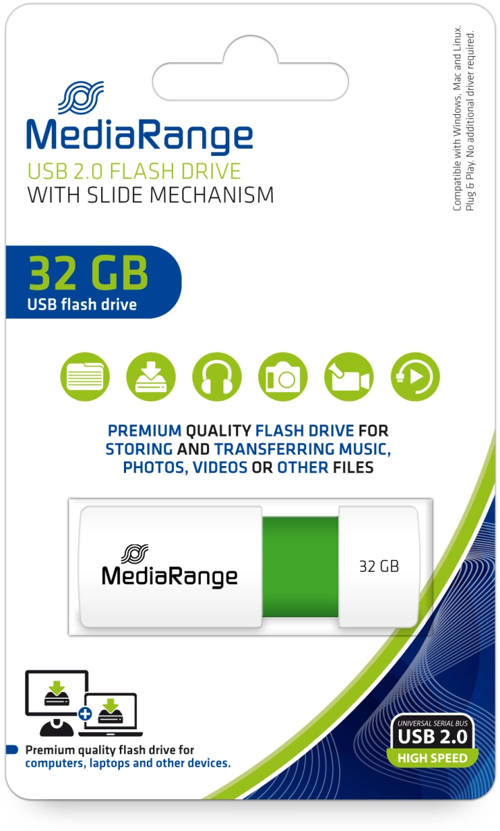 MediaRange USB-Speicherstick grün 32GB | mit Schiebemechanismus