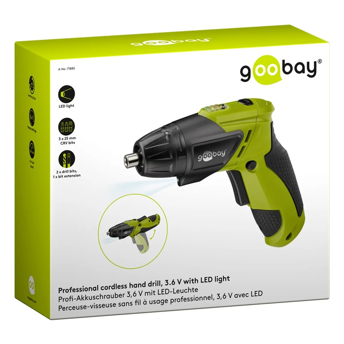 Goobay Profi Akkuschrauber 3,6 V mit LED-Leuchte