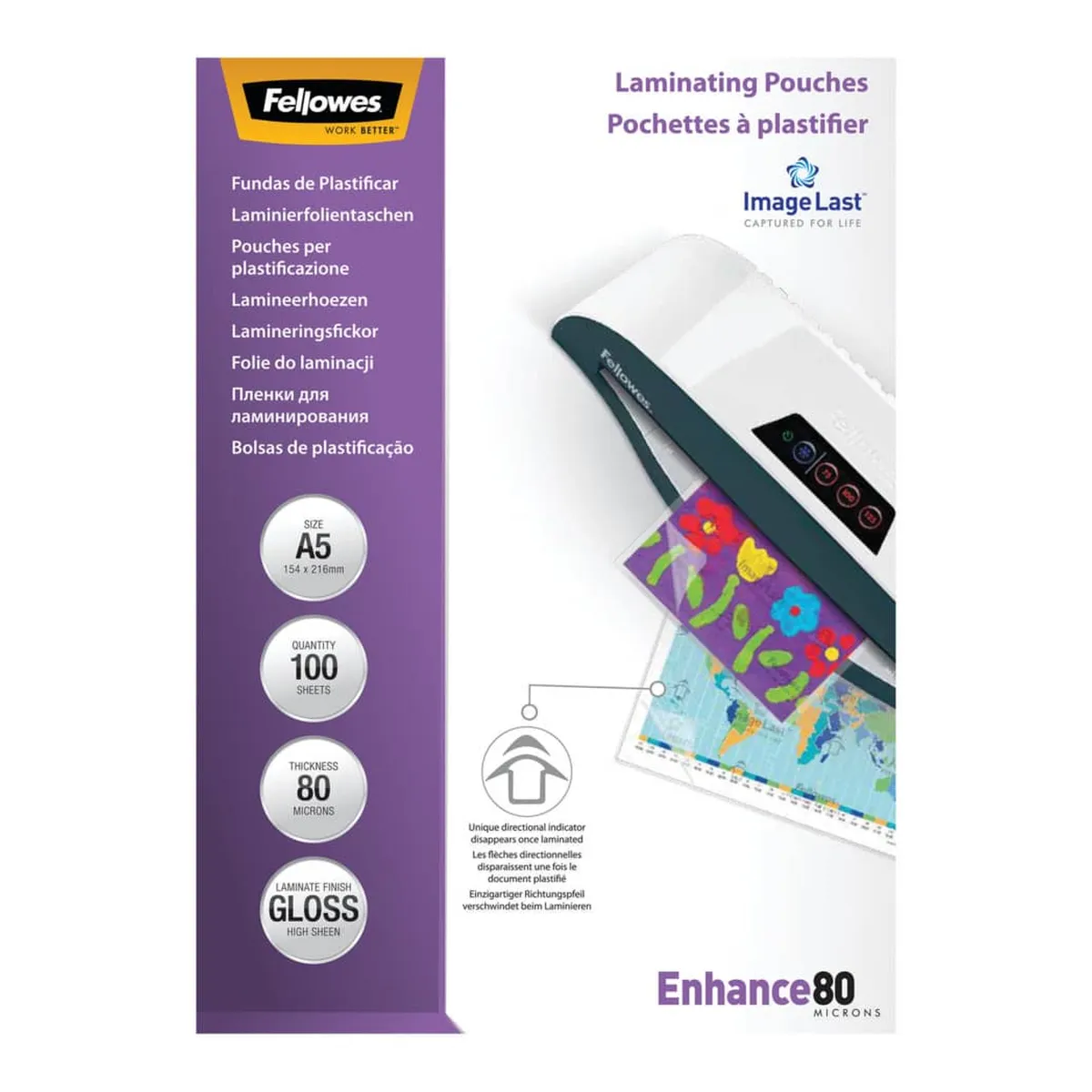 Fellowes Laminierfolie Enhance - A5, glänzend, 80 mym, 100 Stück