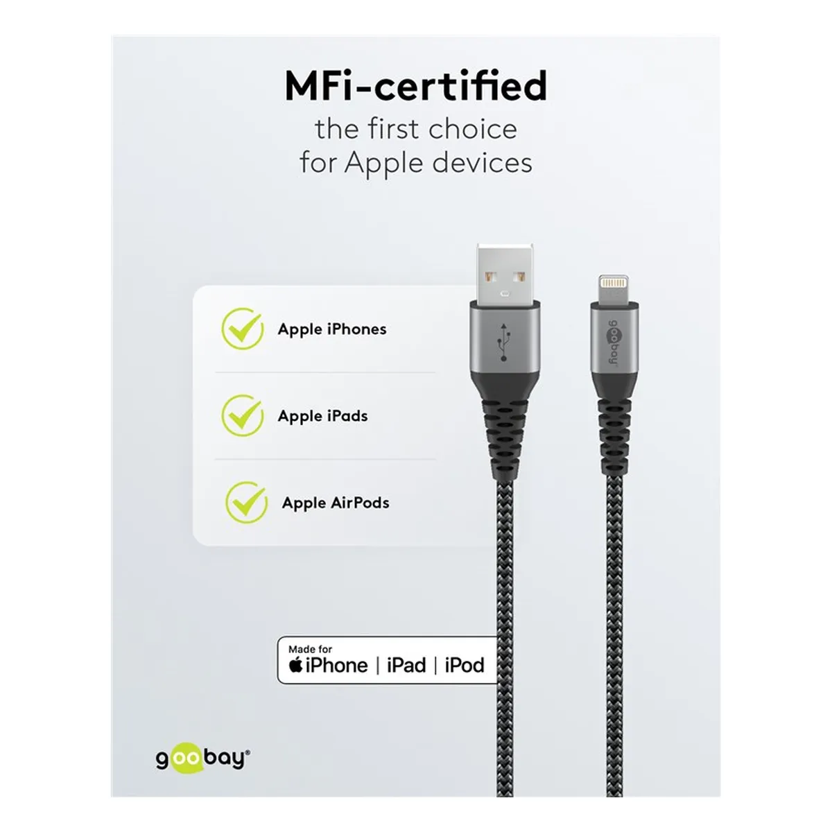 Goobay Lightning auf USB-A Textilkabel mit Metallsteckern (space grau/silber) 0,5 m