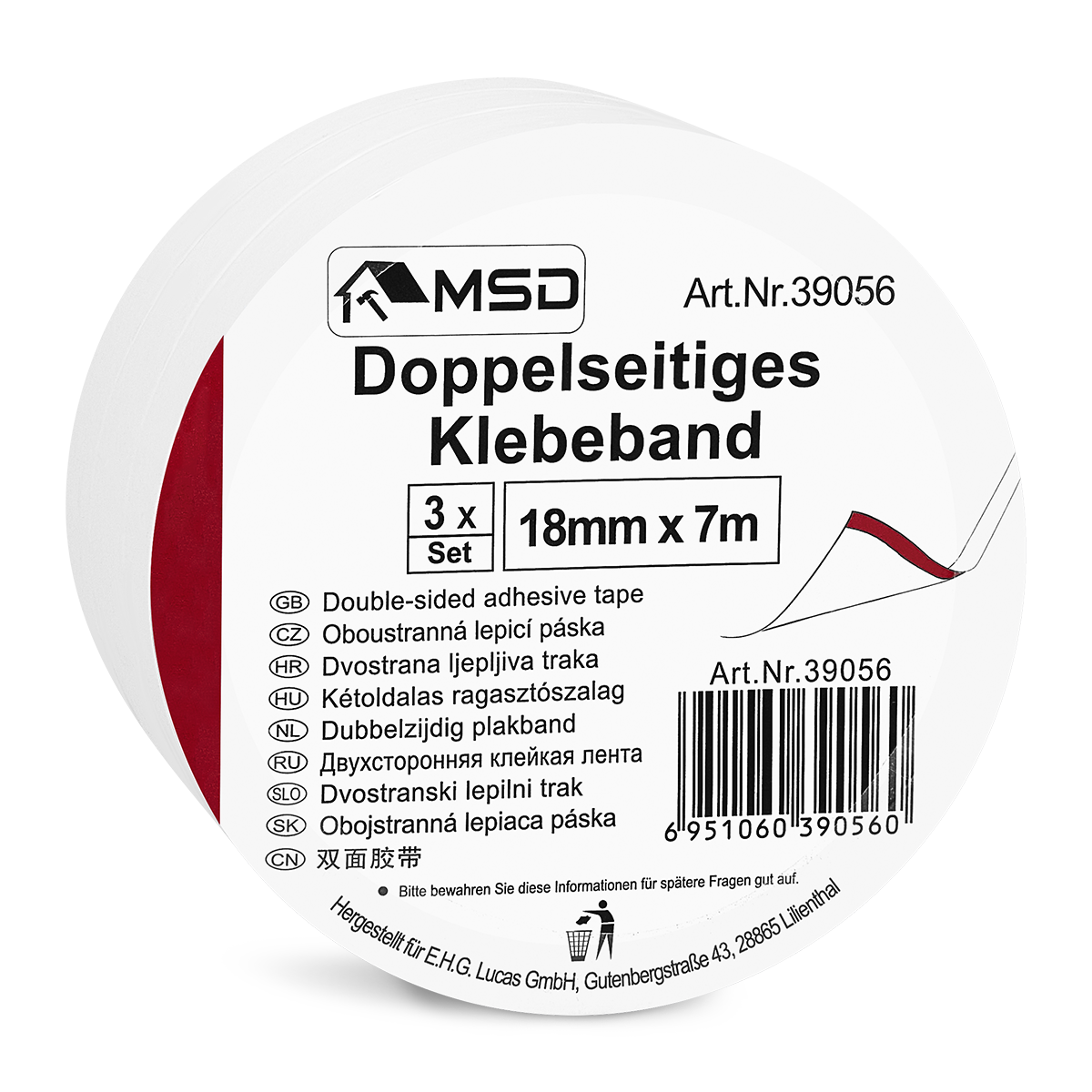 Doppelseitiges Klebeband, 3-teilig, 18mm x 7m