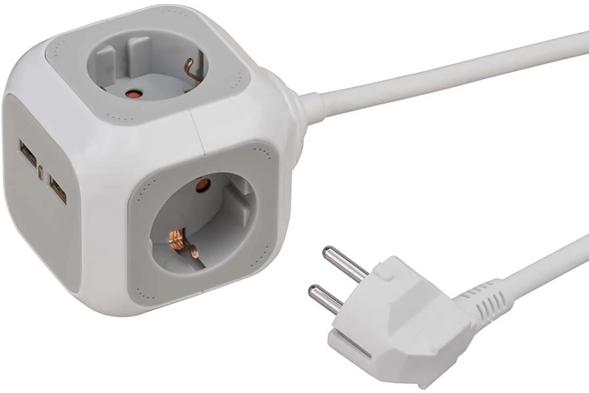 ALEA-Power Steckdose mit USB / Steckerblock (Steckdosen 4-fach, 2x USB-Ladegerät und 1,4m Kabel) TYPE F