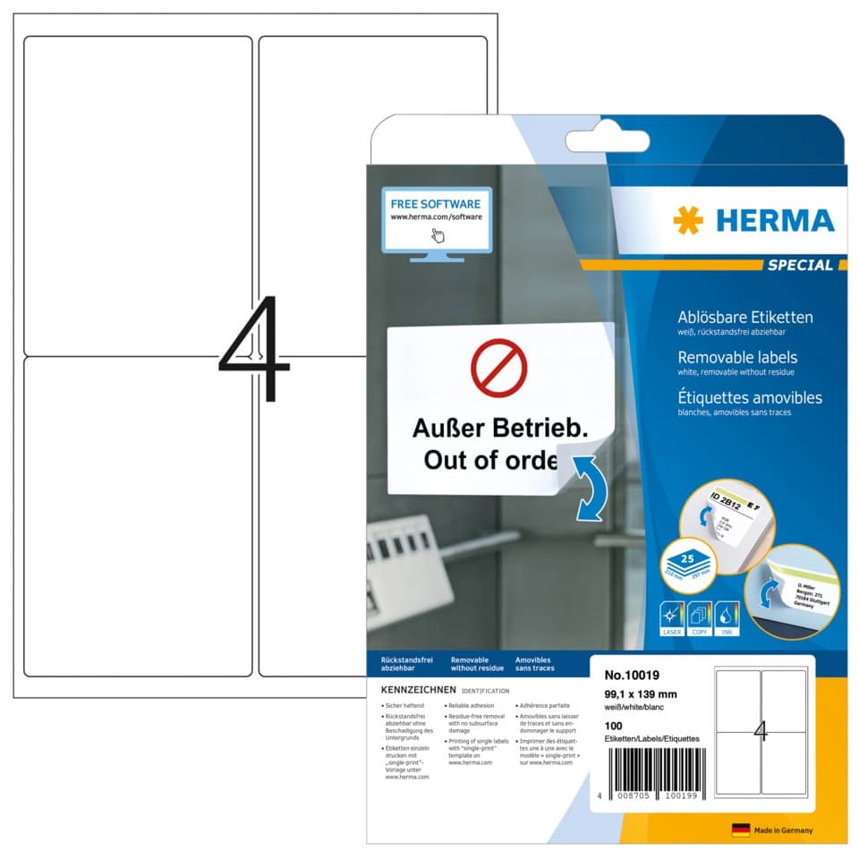 HERMA Adressetiketten - 99,1x139 mm, weiß, ablösbar, matt, blickdicht, 100 Stück HERMA Adressetiketten - 99,1x139 mm, weiß, ablösbar, matt, blickdicht, 100 Stück