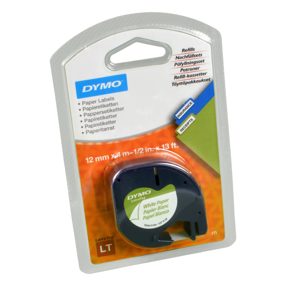 Dymo Label Band Letratag 91220 (S0721520) schwarz auf weiß 12mm x 4m Papier