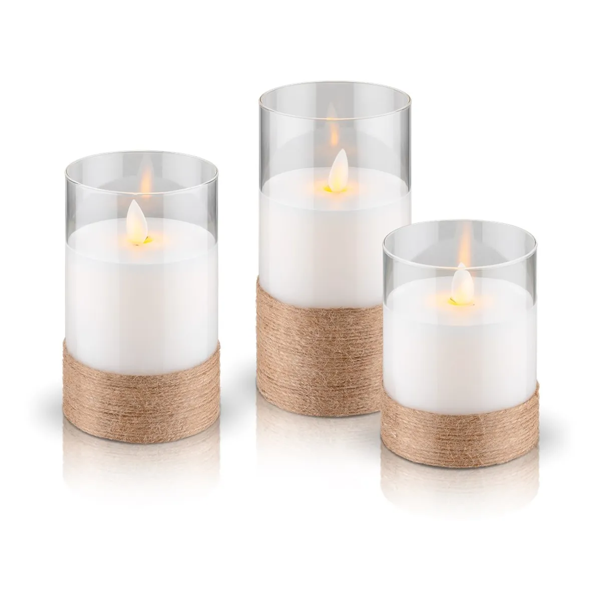 Goobay 3er-Set LED-Echtwachs-Kerzen im Glas, weiß