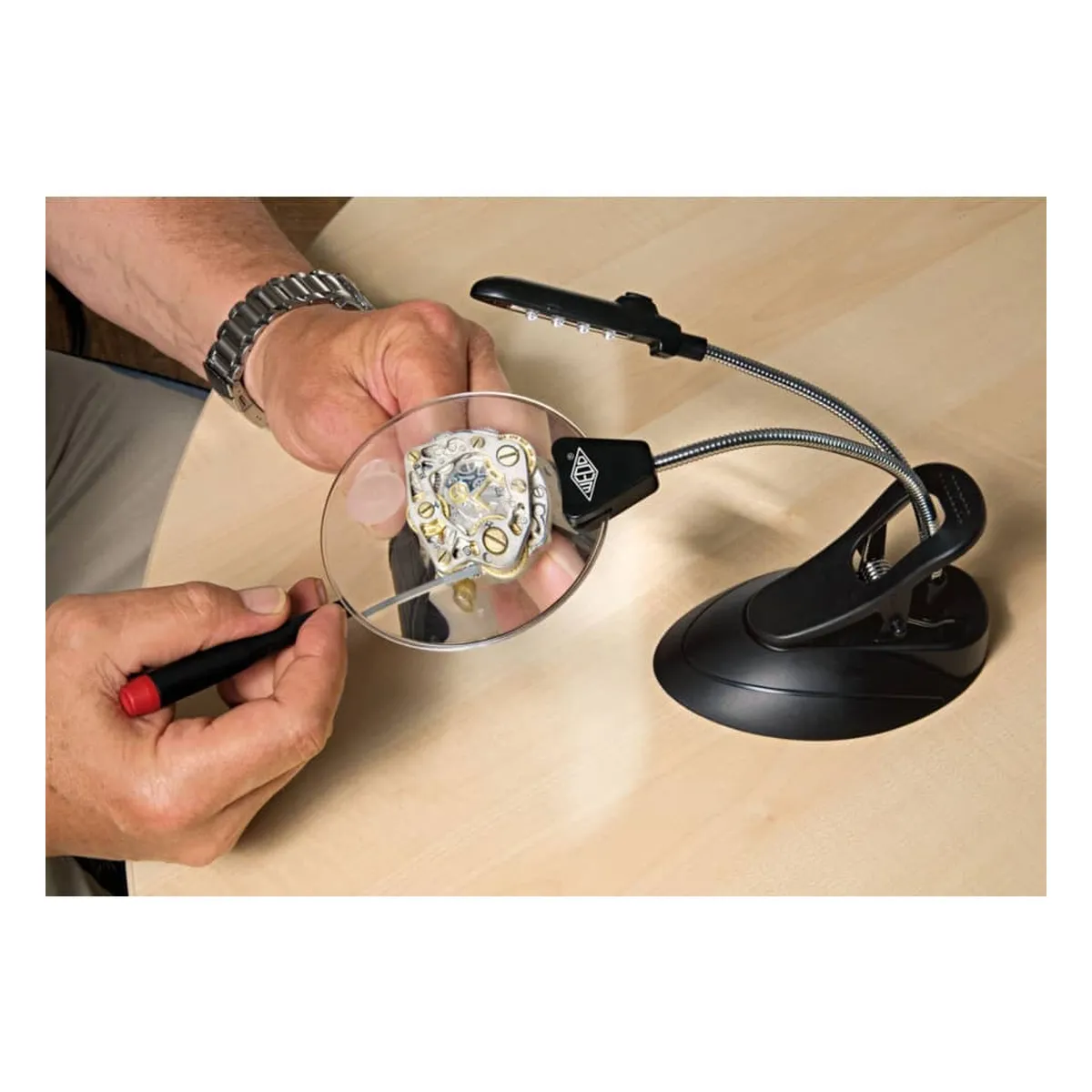 WEDO Tischlupe Ø 10,2 cm mit LED-Licht - 2-/4-fach, schwarz
