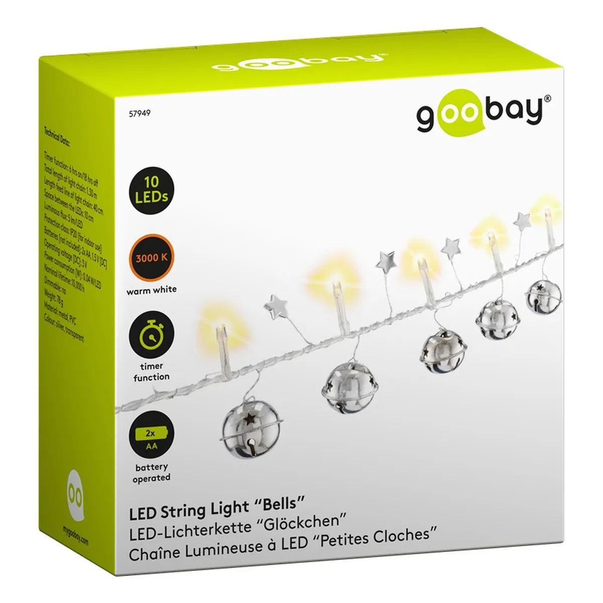 Goobay 10er LED-Lichterkette 'Glöckchen'