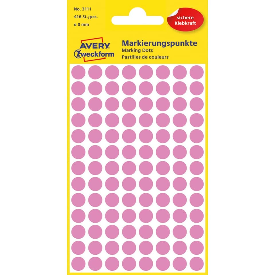 Avery Zweckform Markierungspunkte - Ø 8 mm, 4 Blatt/416 Etiketten, rose