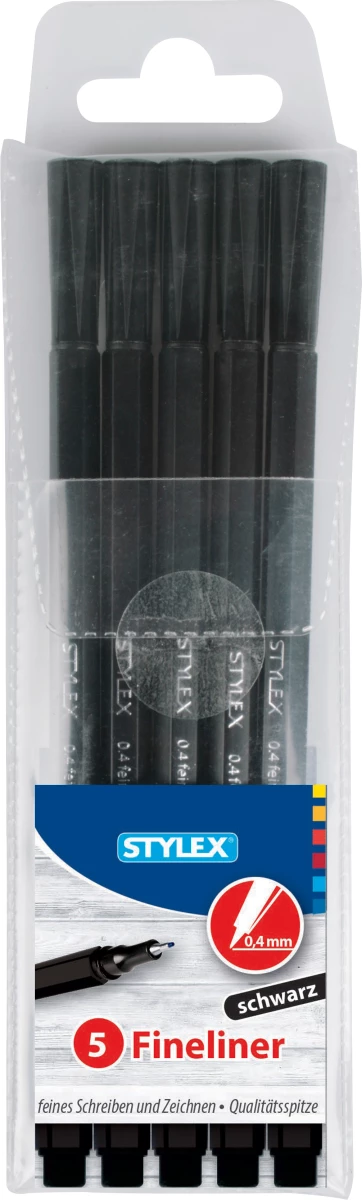 Stylex Fineliner, 5 Stück, schwarz im Etui