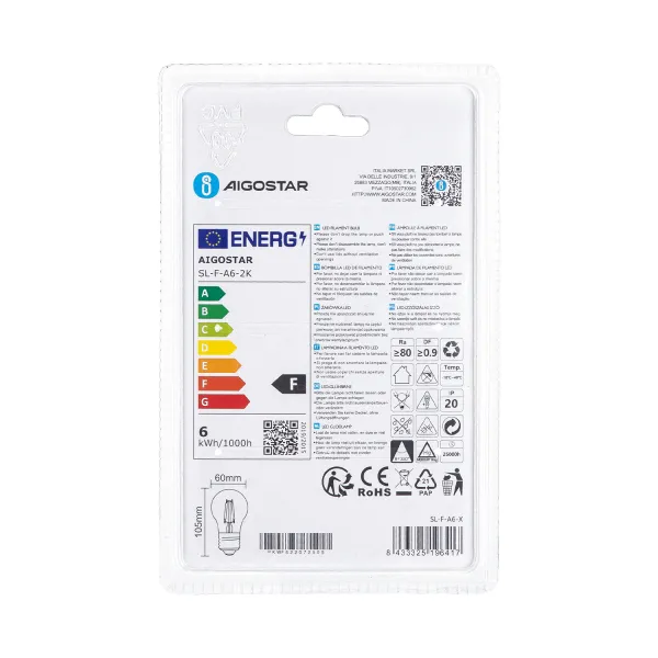 Aigostar LED FILAMENT 'Classic', 6W, E27