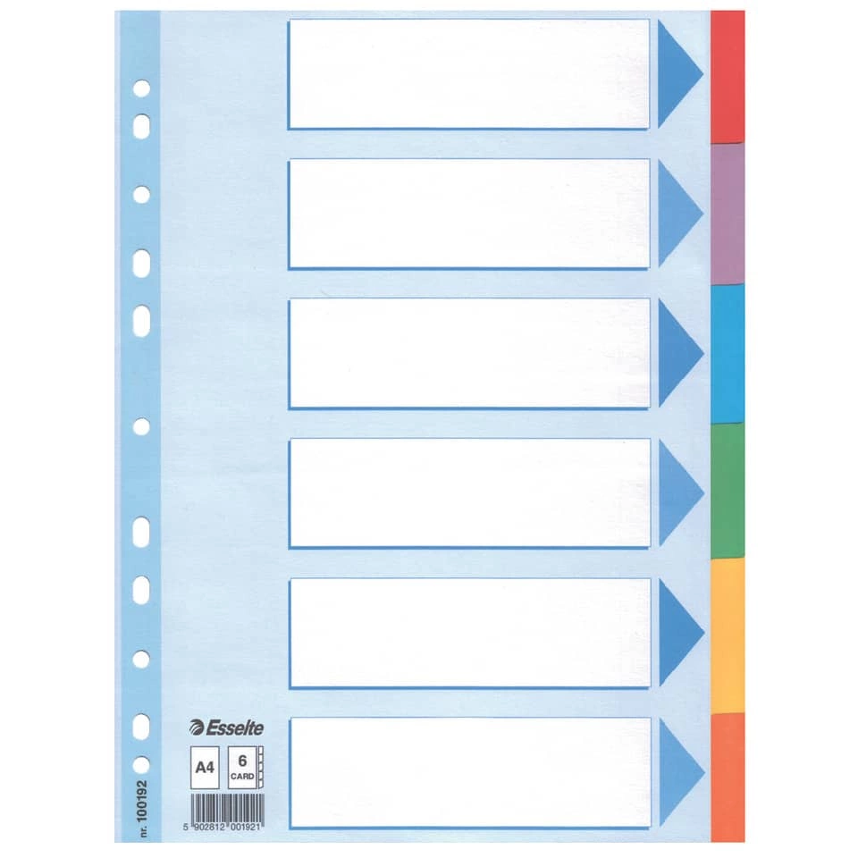 Register - blanko, Karton, A4, 6 Blatt, weiß, farbige Taben