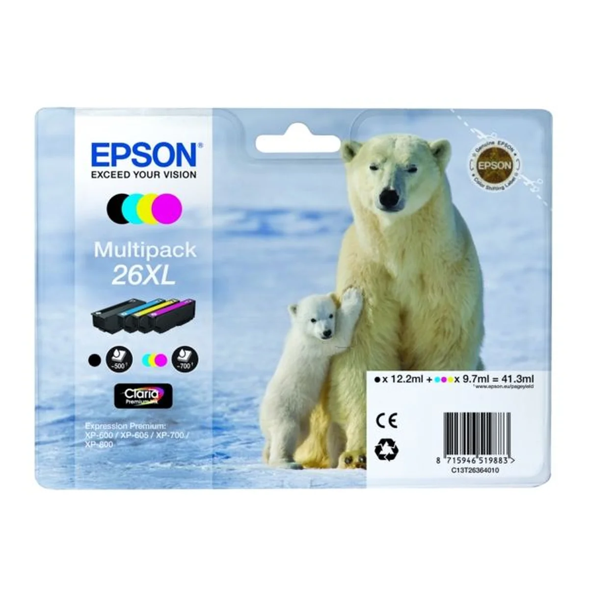 Druckerpatronen MultiPack Epson 26XL schwarz cyan magenta gelb (C13T26364010)