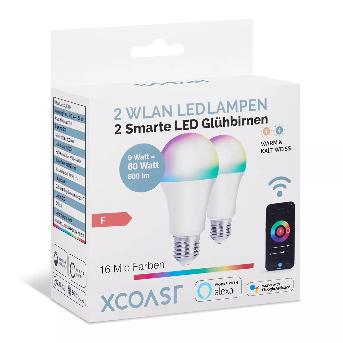 XCOAST Smart WLAN LED Leuchte E27 RGBW 2er Pack