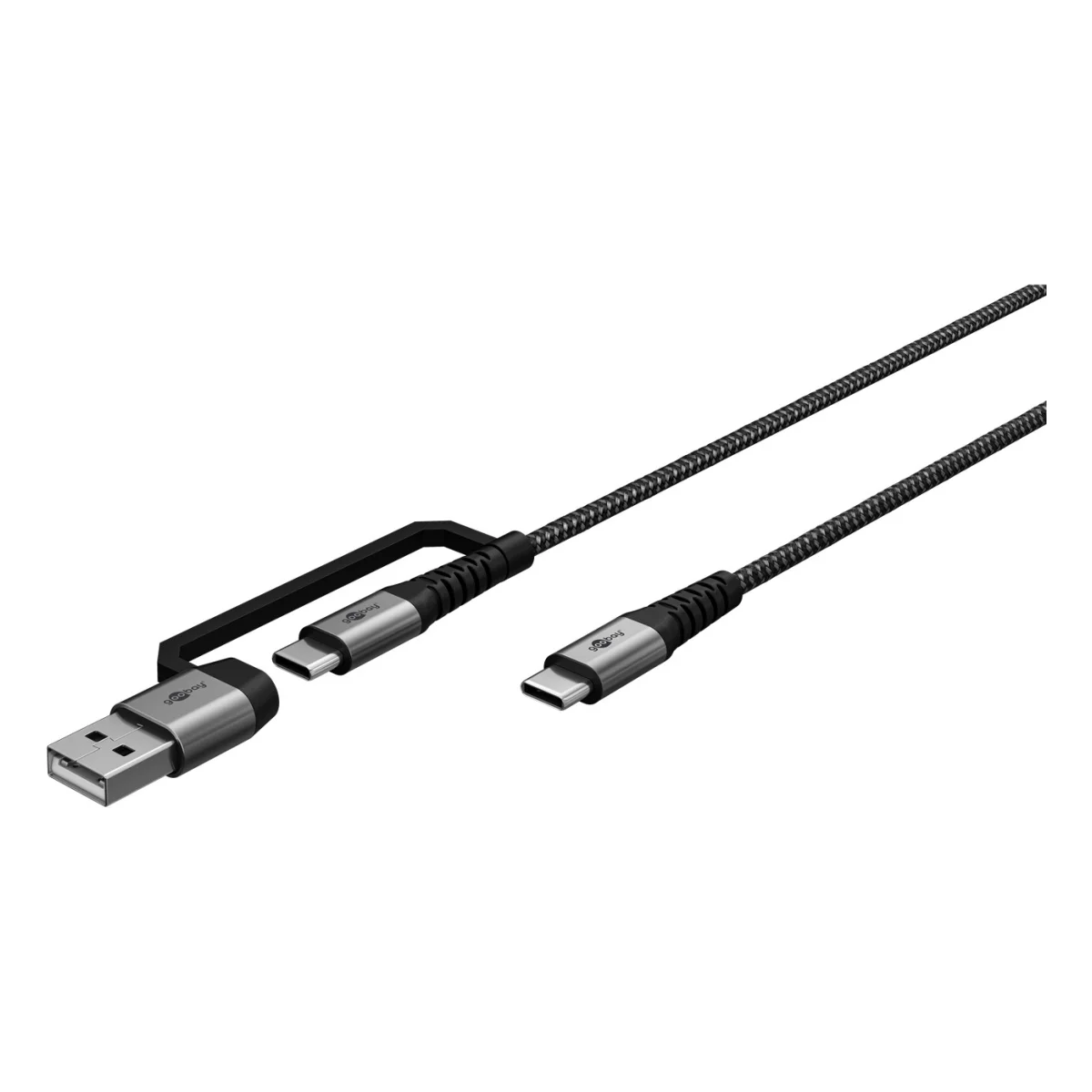 2in1 USB-Textilkabel, spacegrau/silber, 1 m
