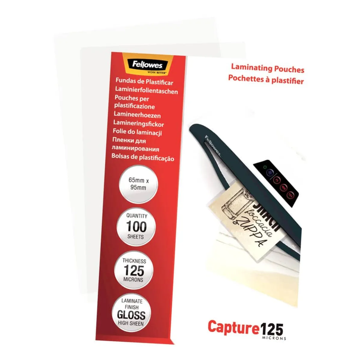 Fellowes Laminierfolie Capture - 95 x 65 mm, glänzend, 125 mym, 100 Stück