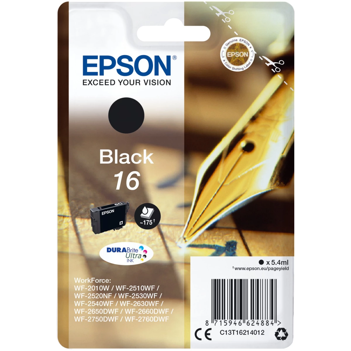 Druckerpatrone Epson 16 schwarz 5,4 ml | 175 Seiten (C13T16214010)