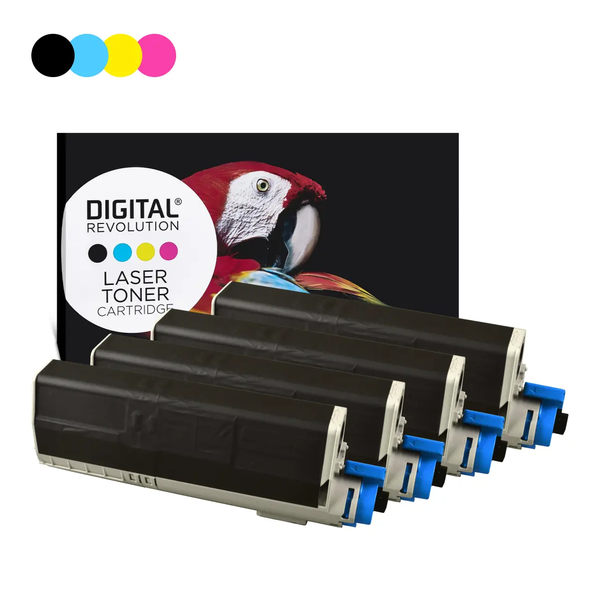 OKI 46490401–0404 ECO Toner MultiPack (Alternativ) – Schwarz, Cyan, Magenta, Gelb – Digital Revolution Alternativ-ECO-Toner OKI 46490401–0404 MultiPack Schwarz Cyan Magenta Gelb – Digital Revolution