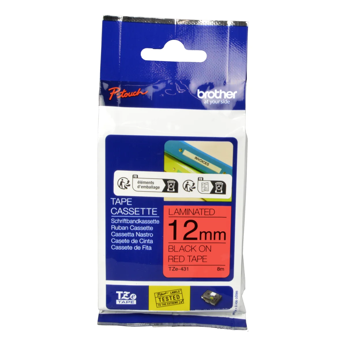 Brother P-Touch Band TZe-431  schwarz auf rot  12mm / 8m  laminiert