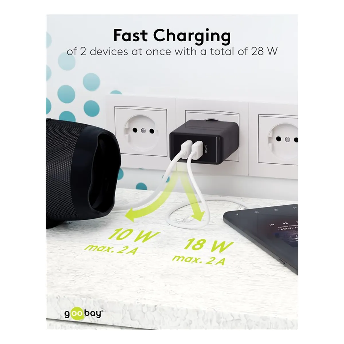 Goobay Dual-USB Schnellladegerät USB/QC3.0 (28W) schwarz
