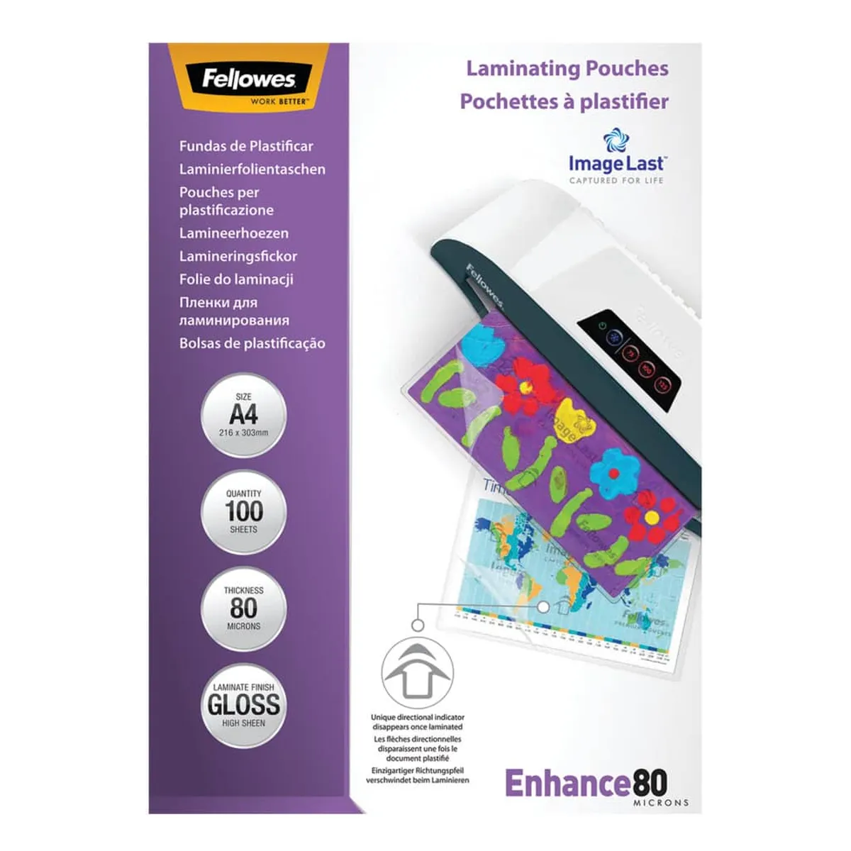 Fellowes Laminierfolie Enhance - A4, glänzend, 80 mym, 100 Stück