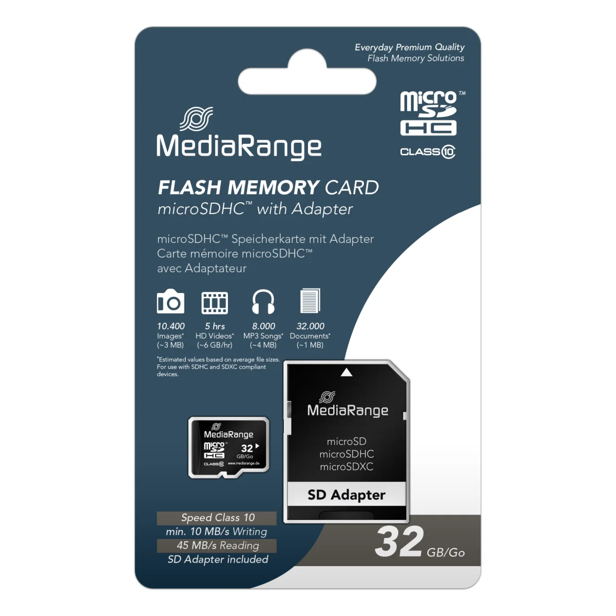 MediaRange Micro SDHC Speicherkarte 32GB Klasse 10 SD-Karten Adapter