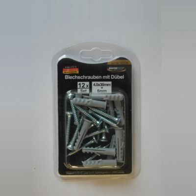 Masterproof Blechschrauben mit Dübel, 12 Stück