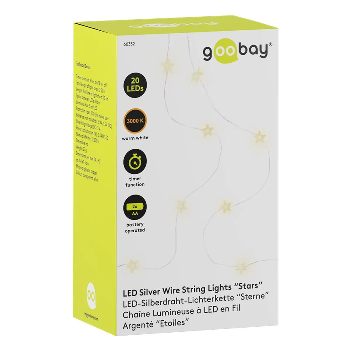 Goobay 20er LED-Silberdraht-Lichterkette “Sterne“