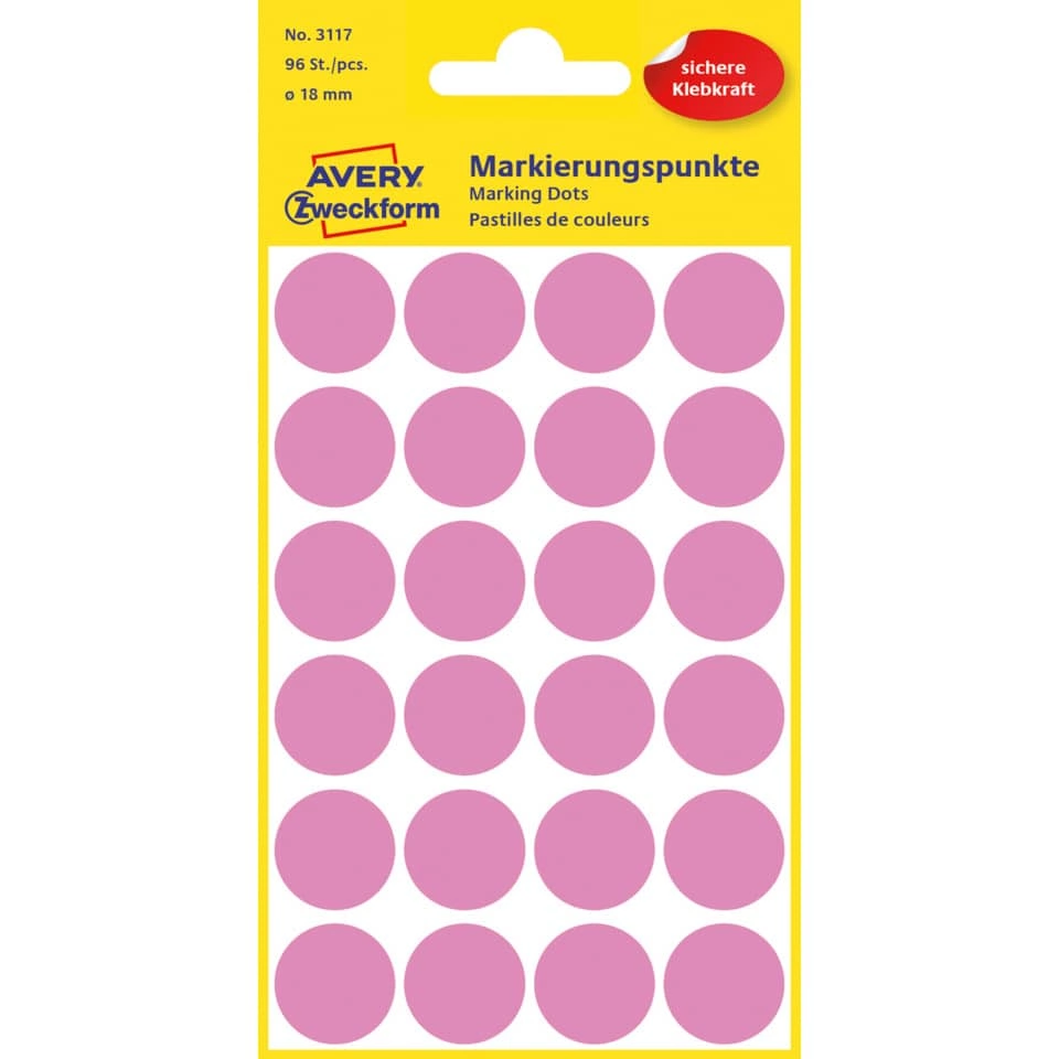 Avery Zweckform Markierungspunkte - Ø 18 mm, 4 Blatt/96 Etiketten, rose