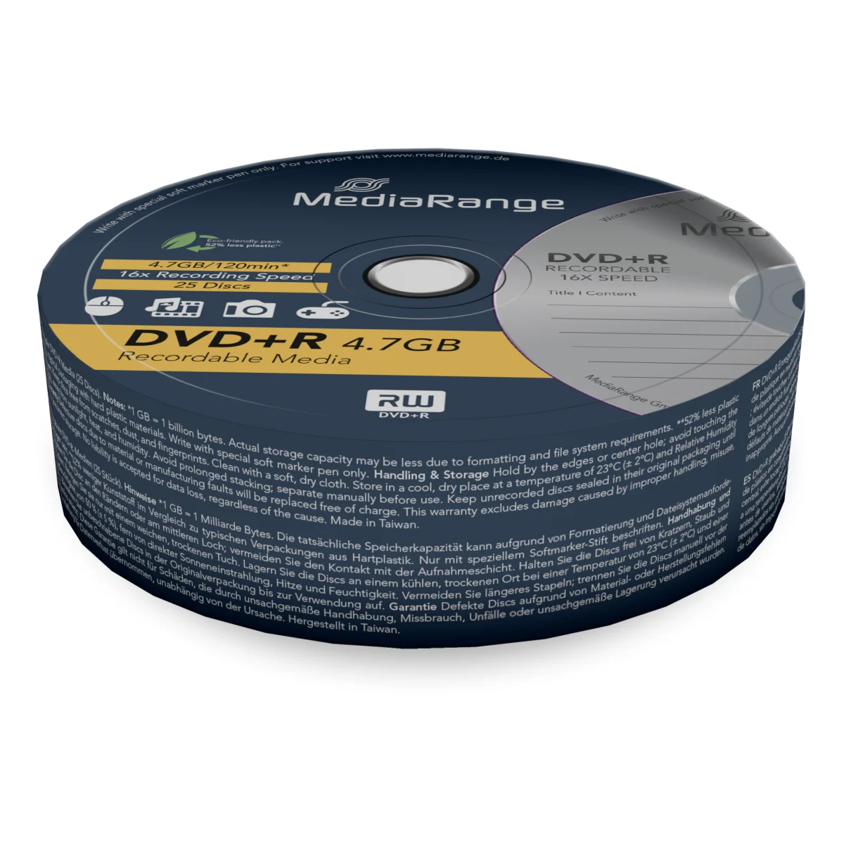 MediaRange DVD+R - 4.7GB/120Min, 16-fach/Spindel, Packung mit 25 Stück