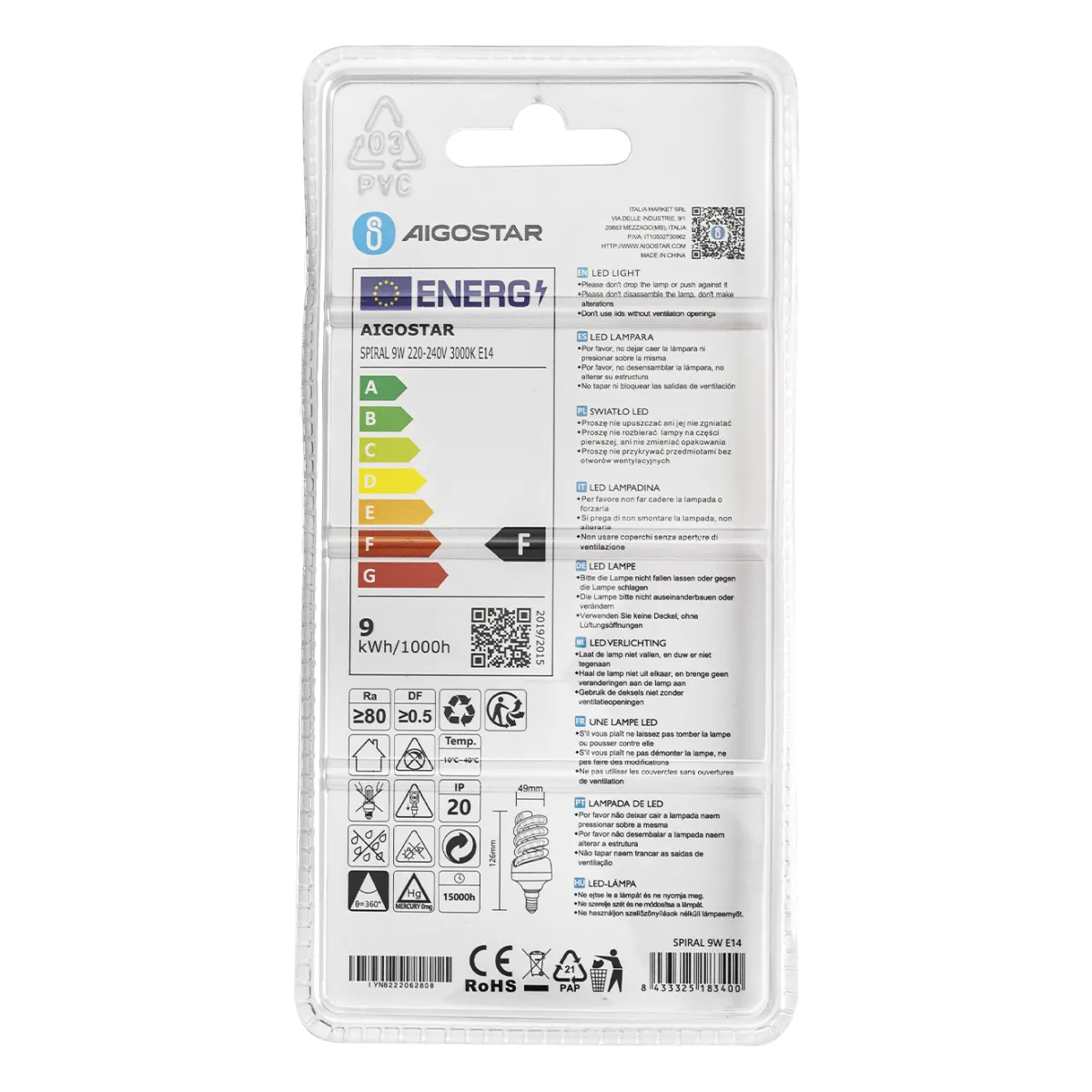Aigostar LED 'Spirale', 9W, E14