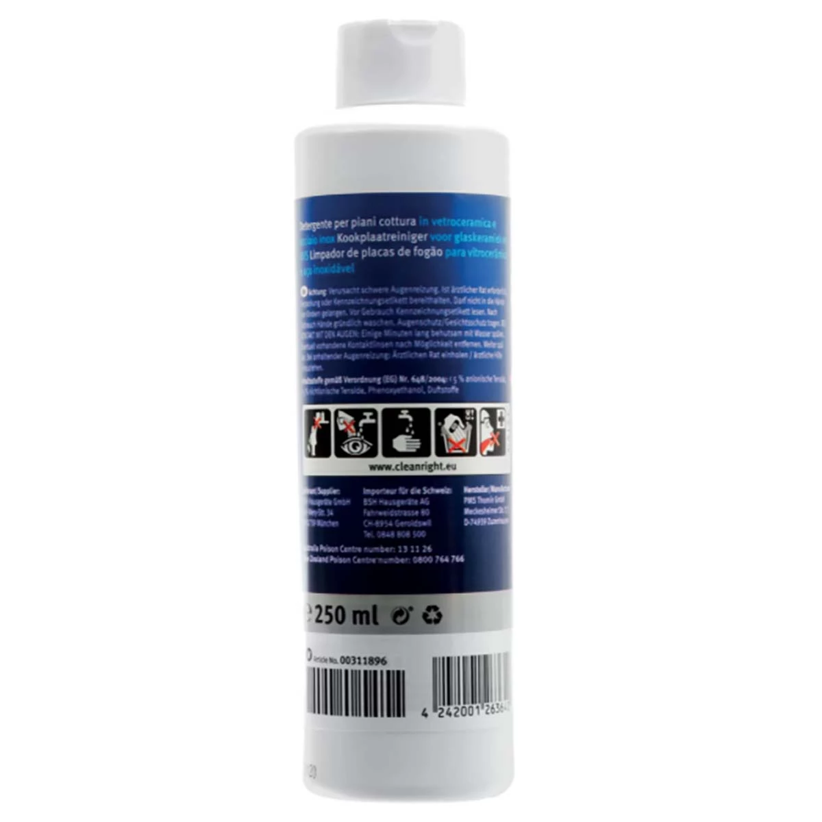 Bosch Glaskeramikreiniger für Kochfelder aus Keramik, Induktion und Edelstahl - 250 ml
