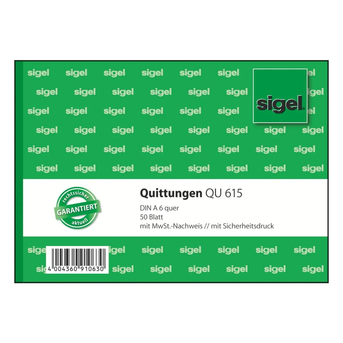 Sigel Quittungen mit Sicherheitsdruck - A6 quer, MP, 50 Blatt