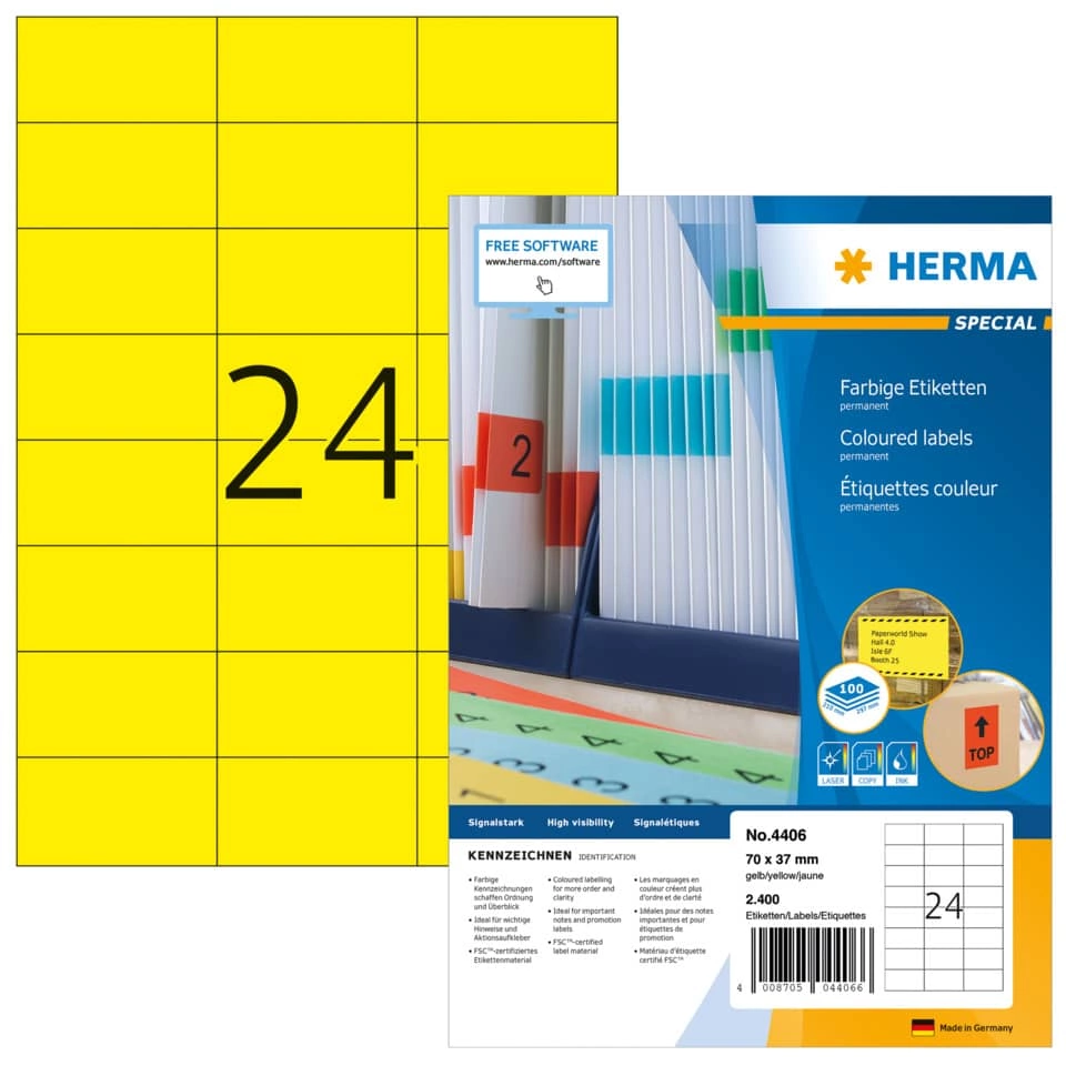 HERMA Universaletiketten SuperPrint - 70 x 37 mm, gelb, matt, 2400 Stück HERMA Universaletiketten SuperPrint - 70 x 37 mm, gelb, matt, 2400 Stück
