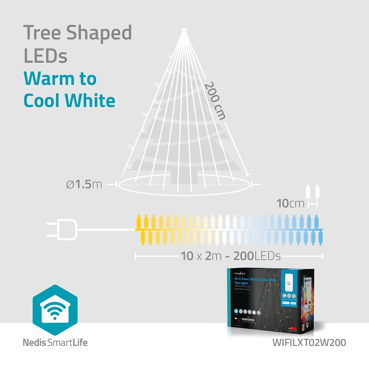 Nedis Smarte LED Tannenbaum-Lichterkette, 200 LEDs Nedis Smarte LED Tannenbaum-Lichterkette, 200 LEDs