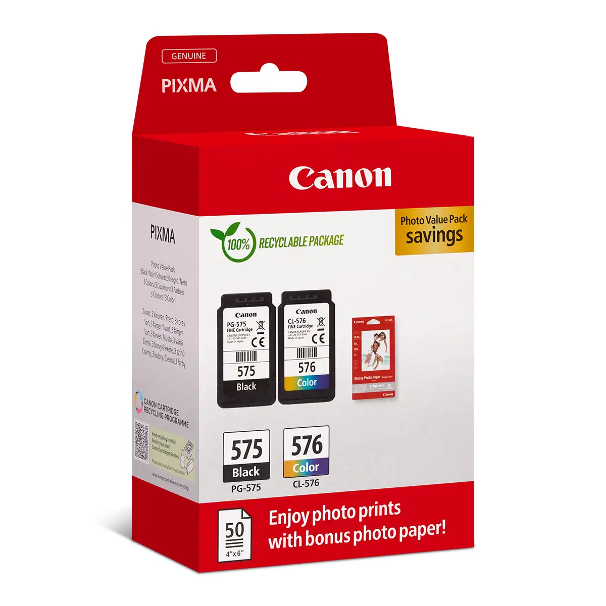 Canon Multipack 'PG-575/CL-576' schwarz + farbig +50 Blatt Fotopapier PVP